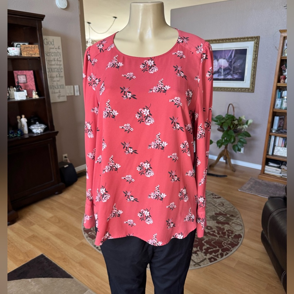 LOFT brownish/orange floral long sleeve blouse-size M